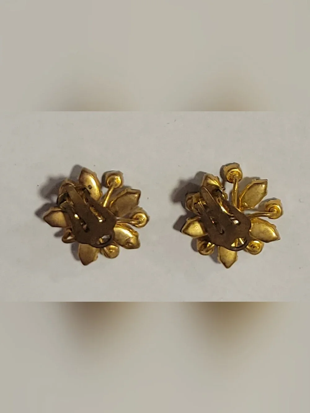 Gold-Tone Brown Crystal Floral Clip Earrings